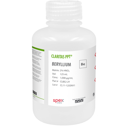 Beryllium, 1,000 µg/mL (1,000 ppm) for ICP-MS, 125 mL