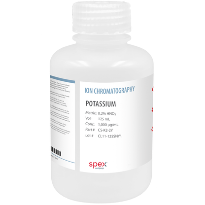 Potassium (K+) Single-Element Ion Cation Standard, 1,000 µg/mL (1,000 ppm), 125 mL