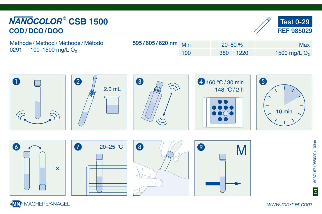 Tube test NANOCOLOR COD 1500