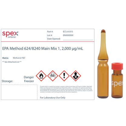 Volatile EPA Method 624 and 8240 Main Mix 1, 2,000 μg/mL (2,000 ppm) in Methanol-P&T, 1.5 mL