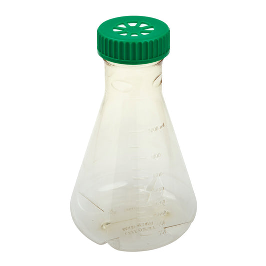 2L Erlenmeyer Flask, Vent Cap, Baffled Bottom, Polycarbonate, Sterile