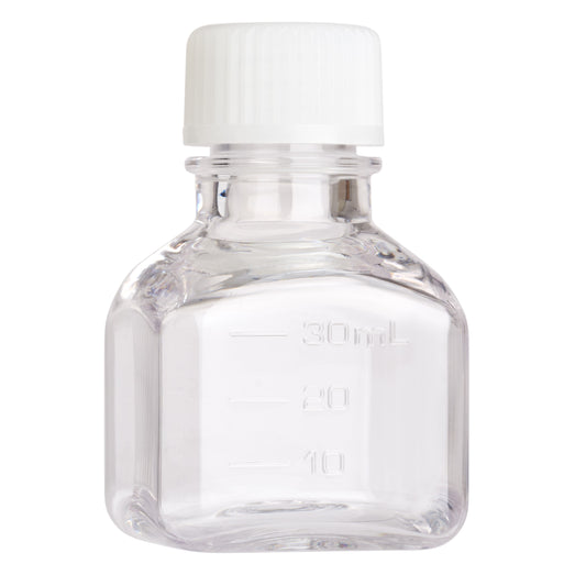 30mL Media Bottle, Square, PETG, Bulk, Sterile