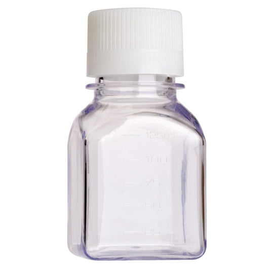 125mL Media Bottle, Square, PETG, Individually Wrapped, Sterile