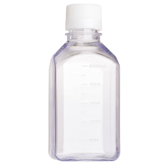 500mL Media Bottle, Square, PETG, Tamper Evident, Bulk, Sterile
