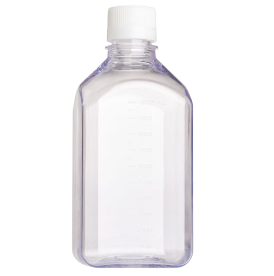 1000mL Media Bottle, Square, PETG, Tamper Evident, Bulk, Sterile