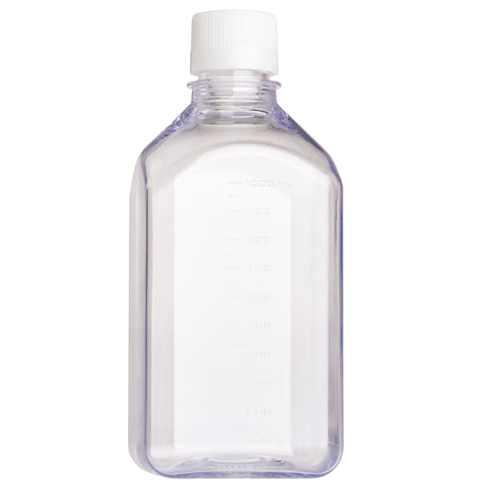 1000mL Media Bottle, Square, PETG, Individually Wrapped, Sterile