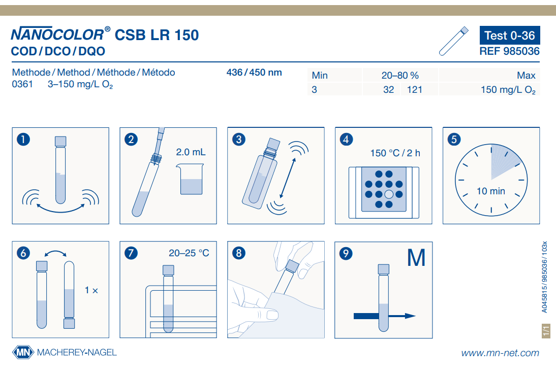 Tube test NANOCOLOR COD LR 150