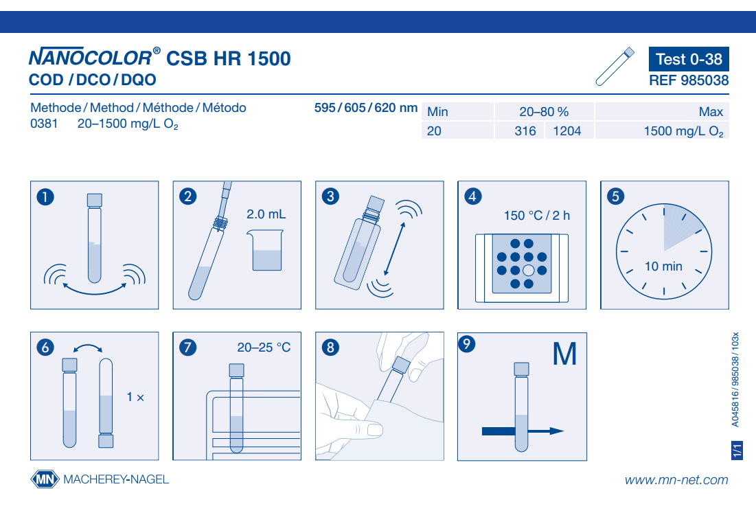 Tube test NANOCOLOR COD HR 1500