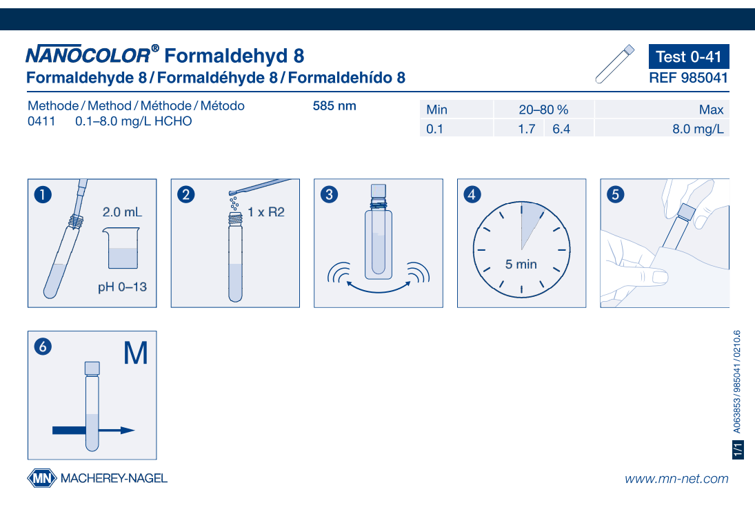 Tube test NANOCOLOR Formaldehyde 8