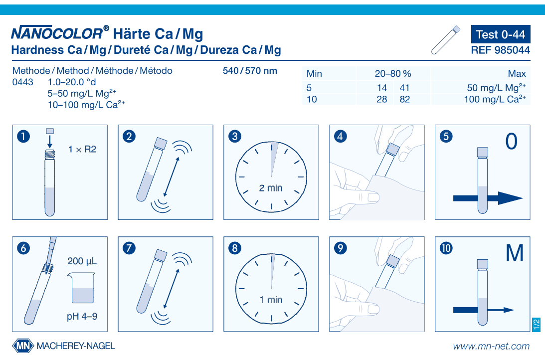 Tube test NANOCOLOR Hardness Ca / Mg