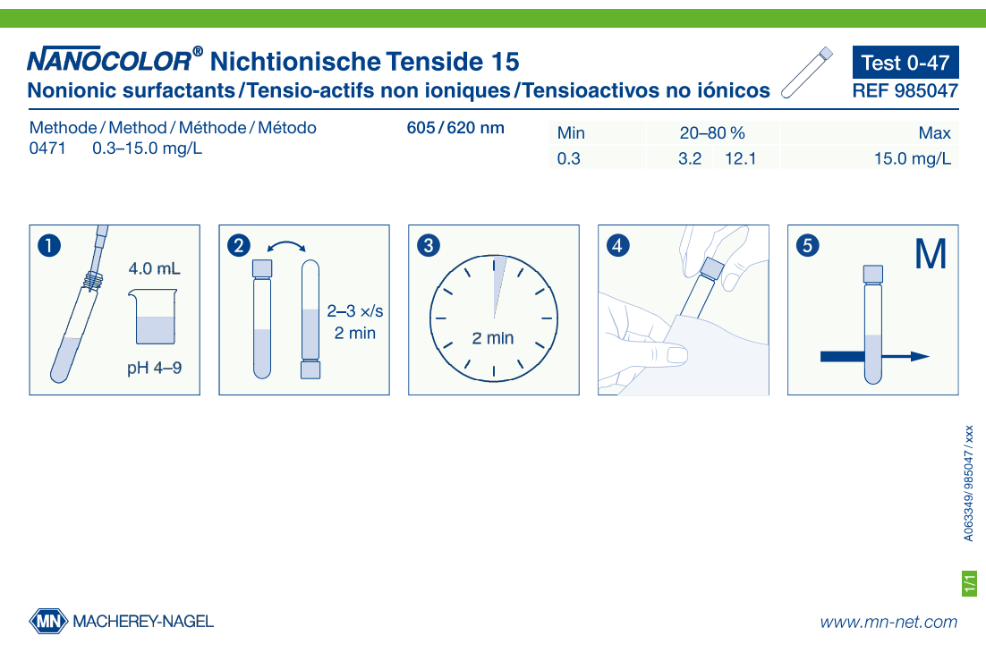 Tube test NANOCOLOR Nonionic surfactants 15
