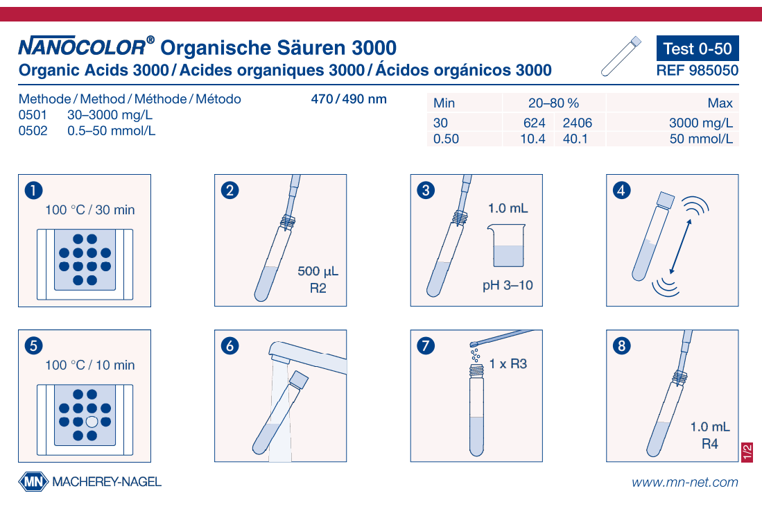Tube test NANOCOLOR Organic acids 3000
