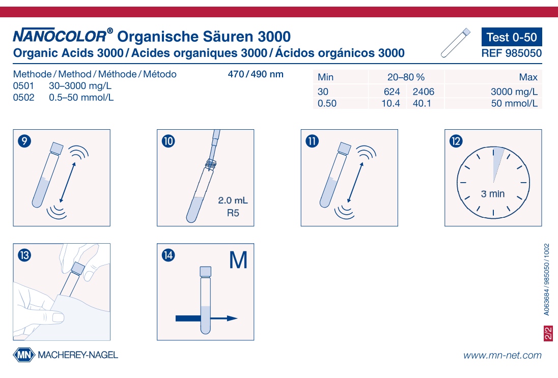 Tube test NANOCOLOR Organic acids 3000