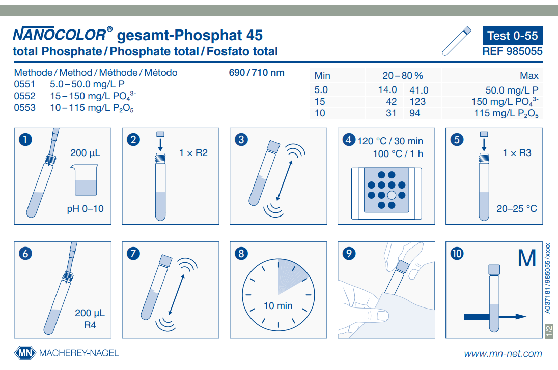Tube test NANOCOLOR ortho- and total-Phosphate 45