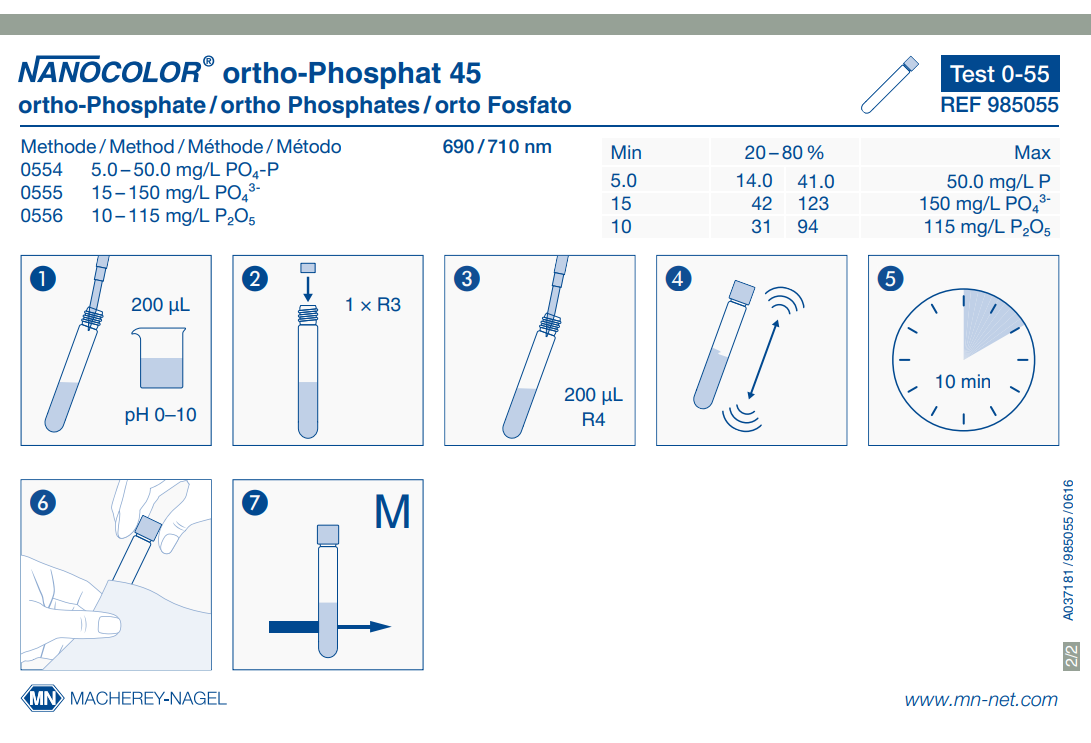 Tube test NANOCOLOR ortho- and total-Phosphate 45
