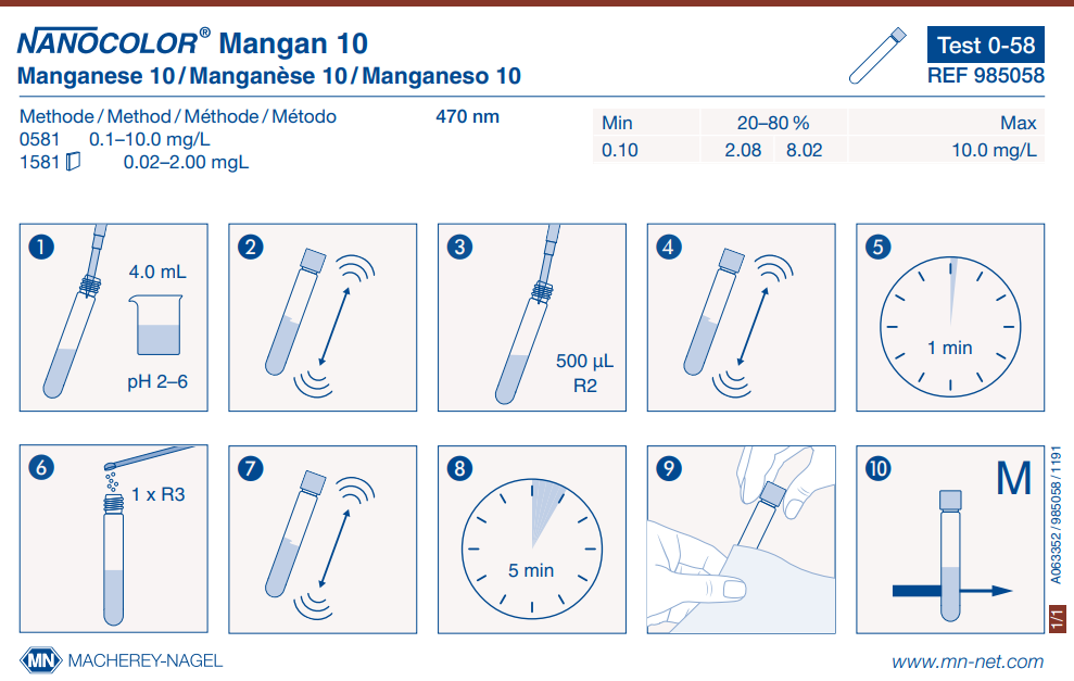 Tube test NANOCOLOR Manganese 10