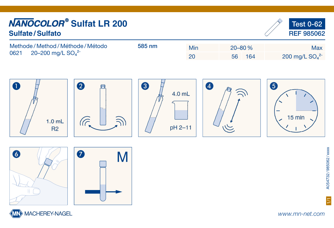 Tube test NANOCOLOR Sulfate LR 200