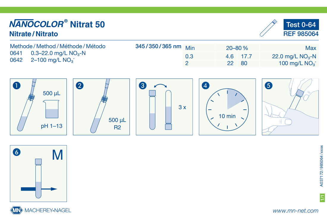 Tube test NANOCOLOR Nitrate 50