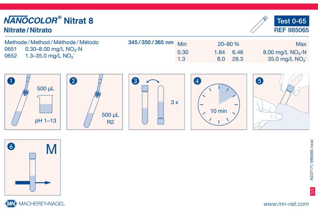 Tube test NANOCOLOR Nitrate 8