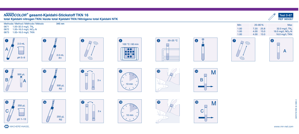 Tube test NANOCOLOR total Kjeldahl nitrogen TKN 16