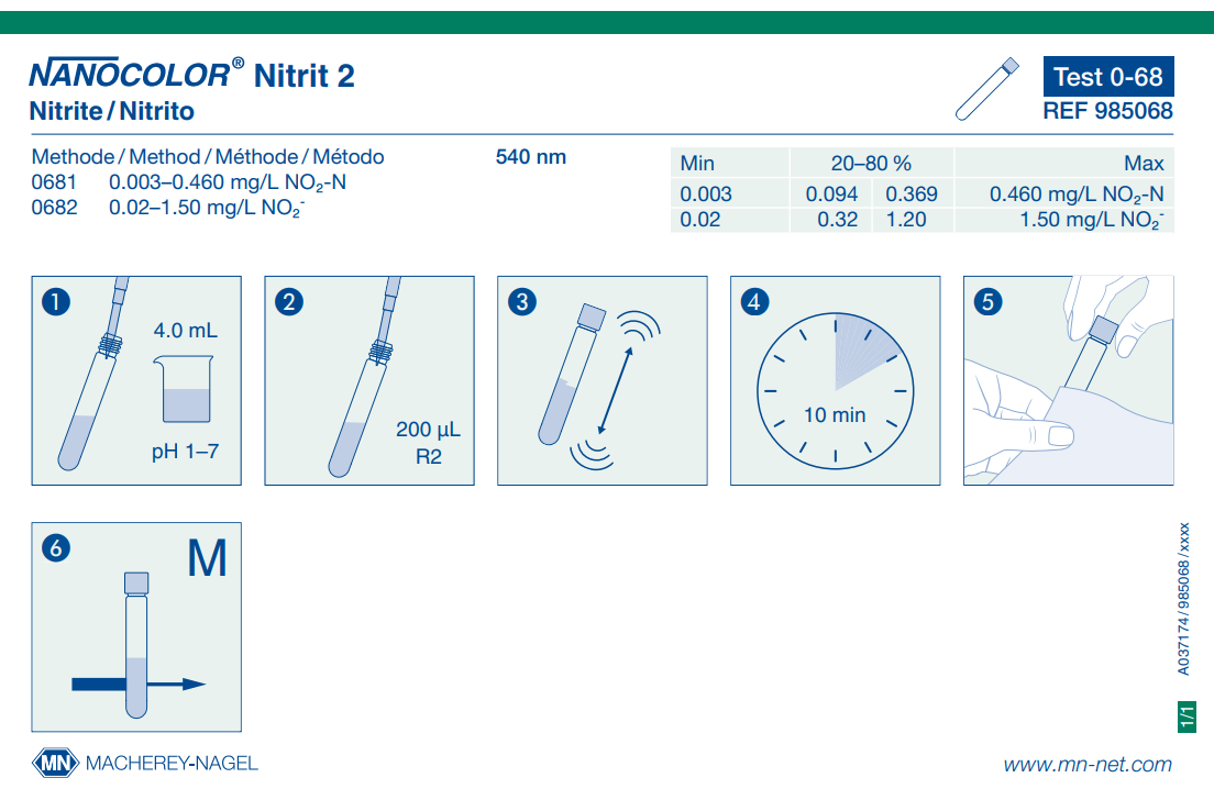 Tube test NANOCOLOR Nitrite 2
