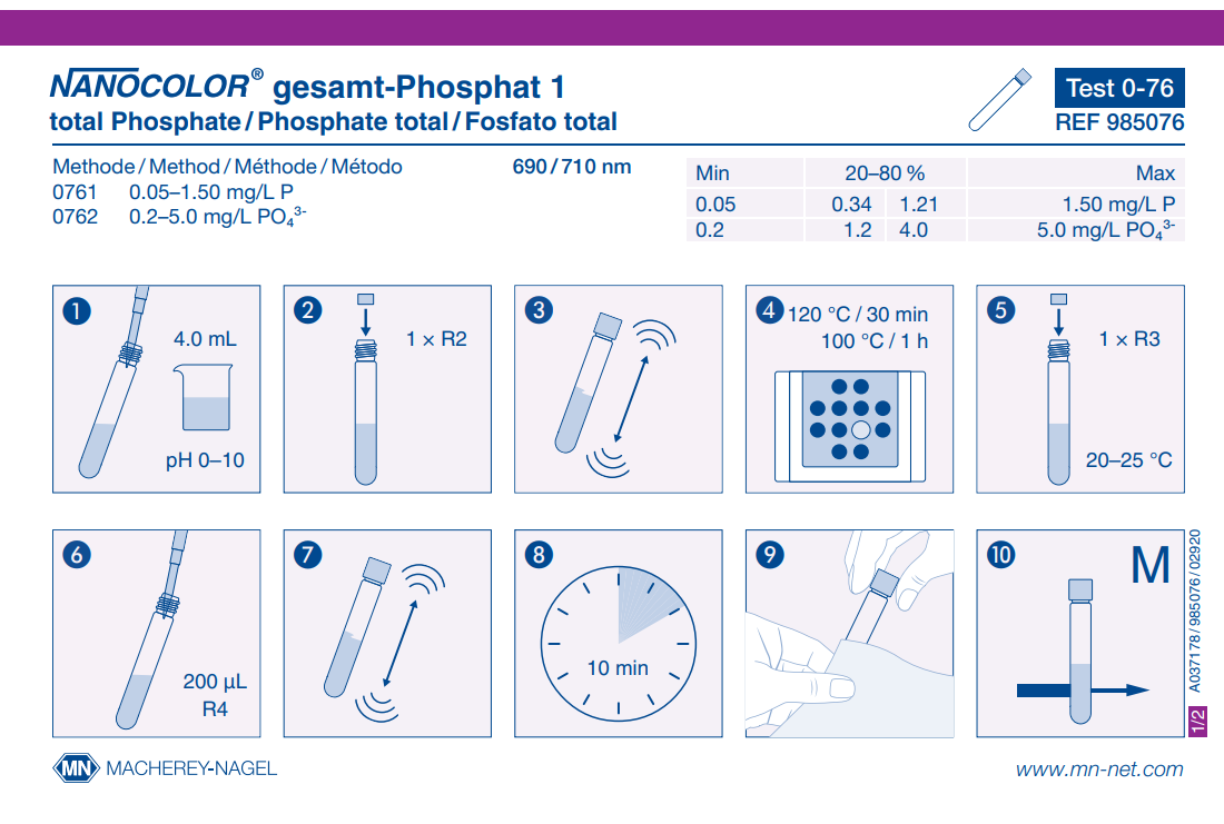Tube test NANOCOLOR ortho- and total-Phosphate 1