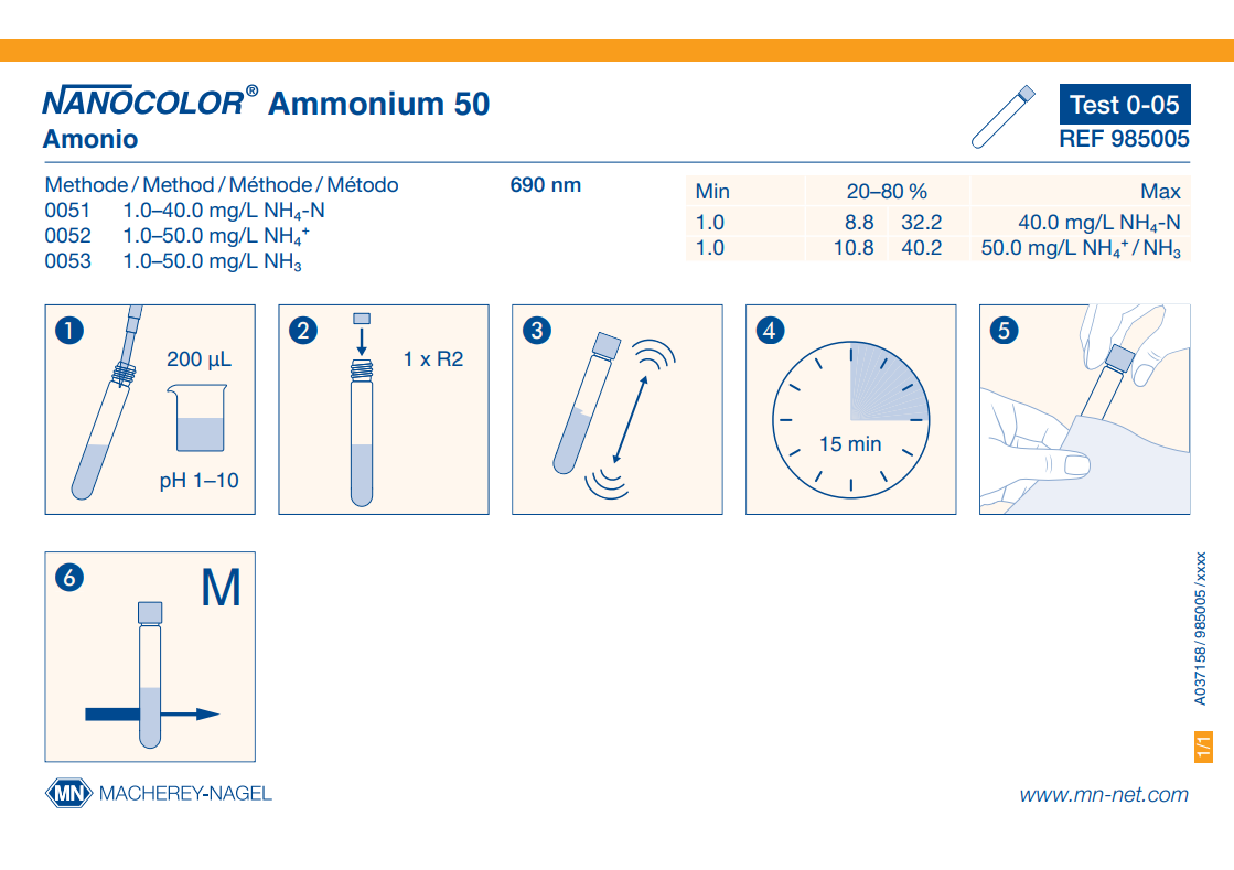 Tube test NANOCOLOR Ammonium 50