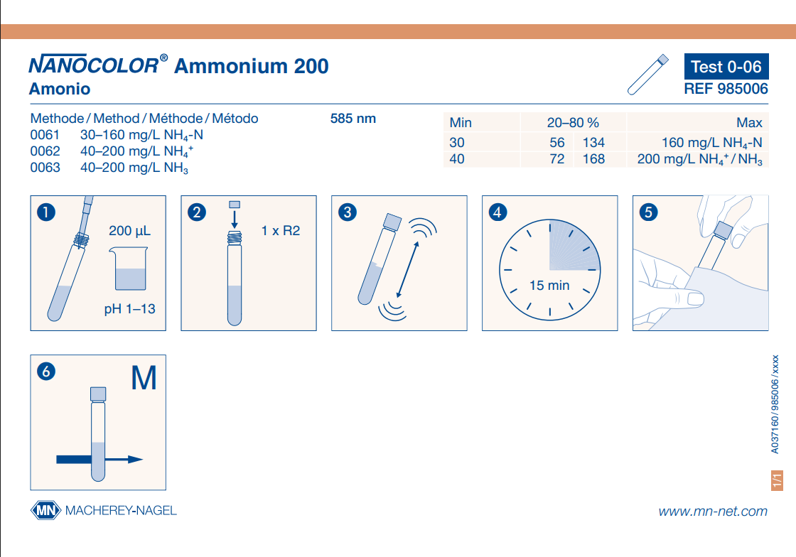 Tube test NANOCOLOR Ammonium 200