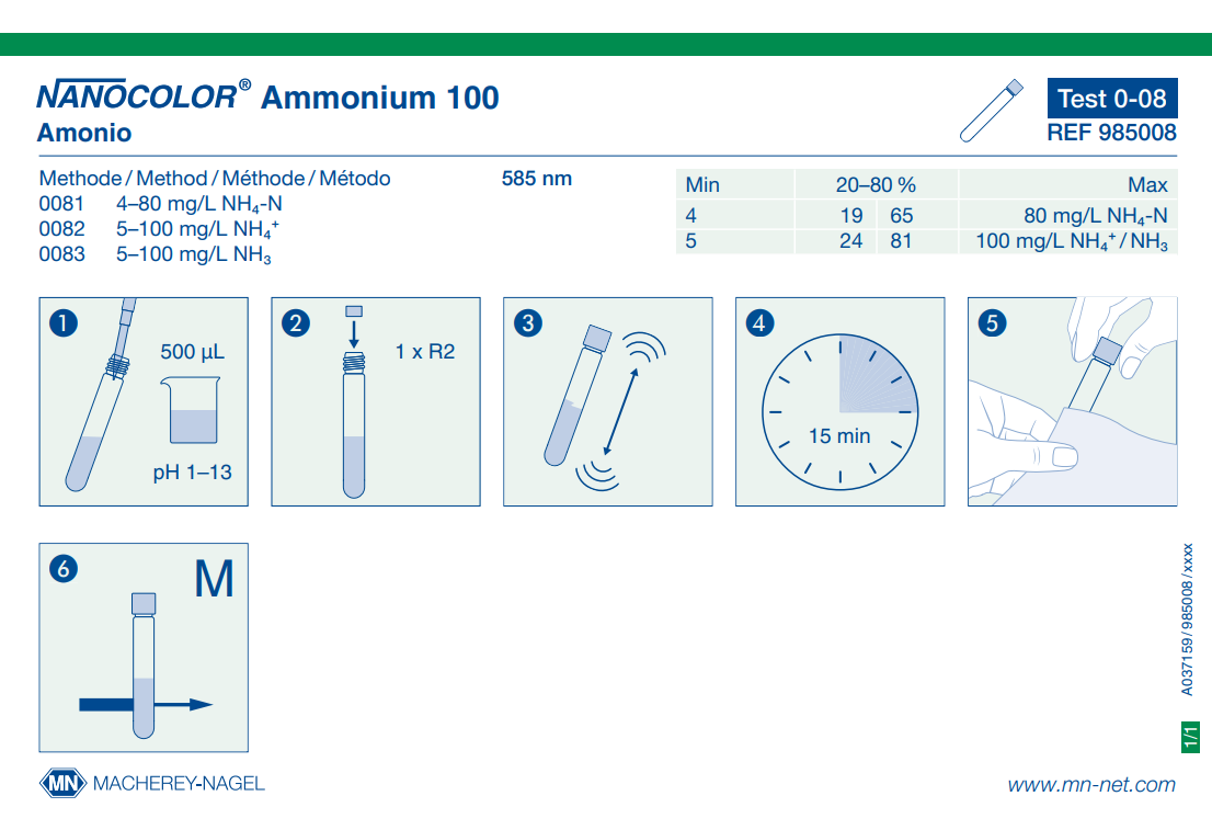 Tube test NANOCOLOR Ammonium 100