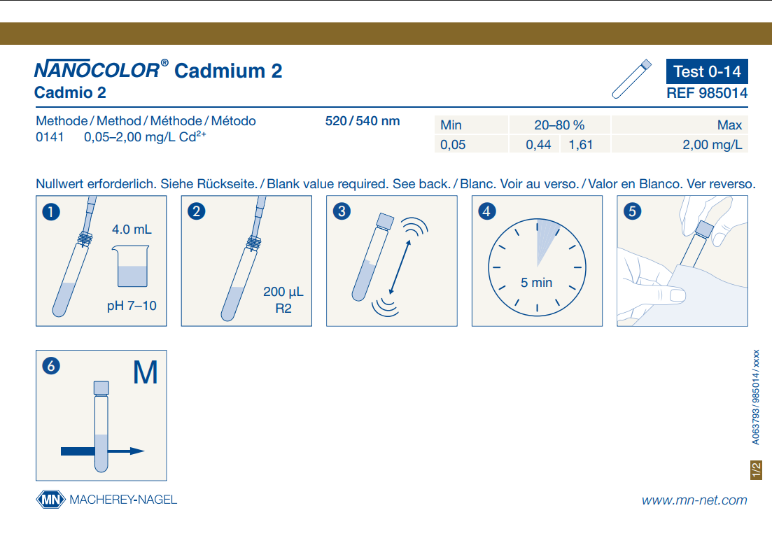 Tube test NANOCOLOR Cadmium 2