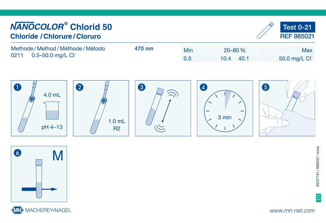 Tube test NANOCOLOR Chloride 50