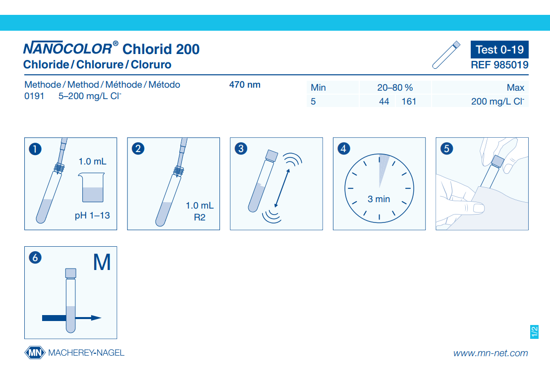 Tube test NANOCOLOR Chloride 200