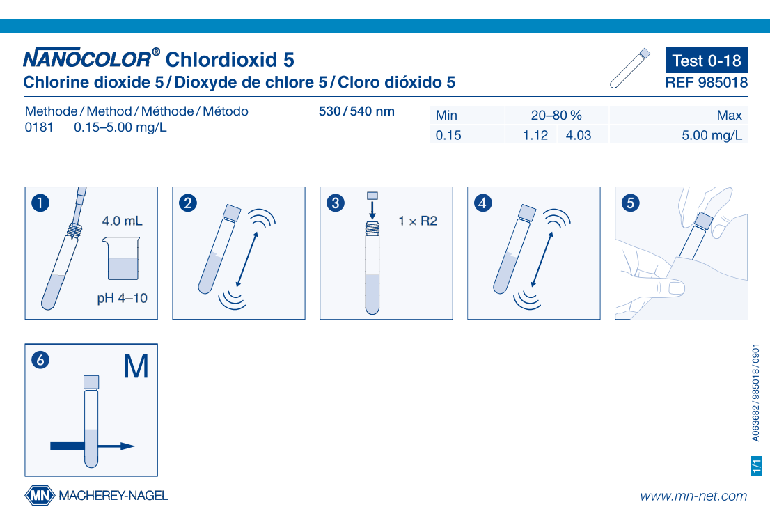 Tube test NANOCOLOR Chlorine dioxide 5