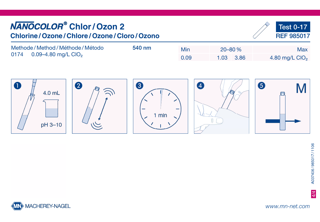 Tube test NANOCOLOR Chlorine/Ozone 2