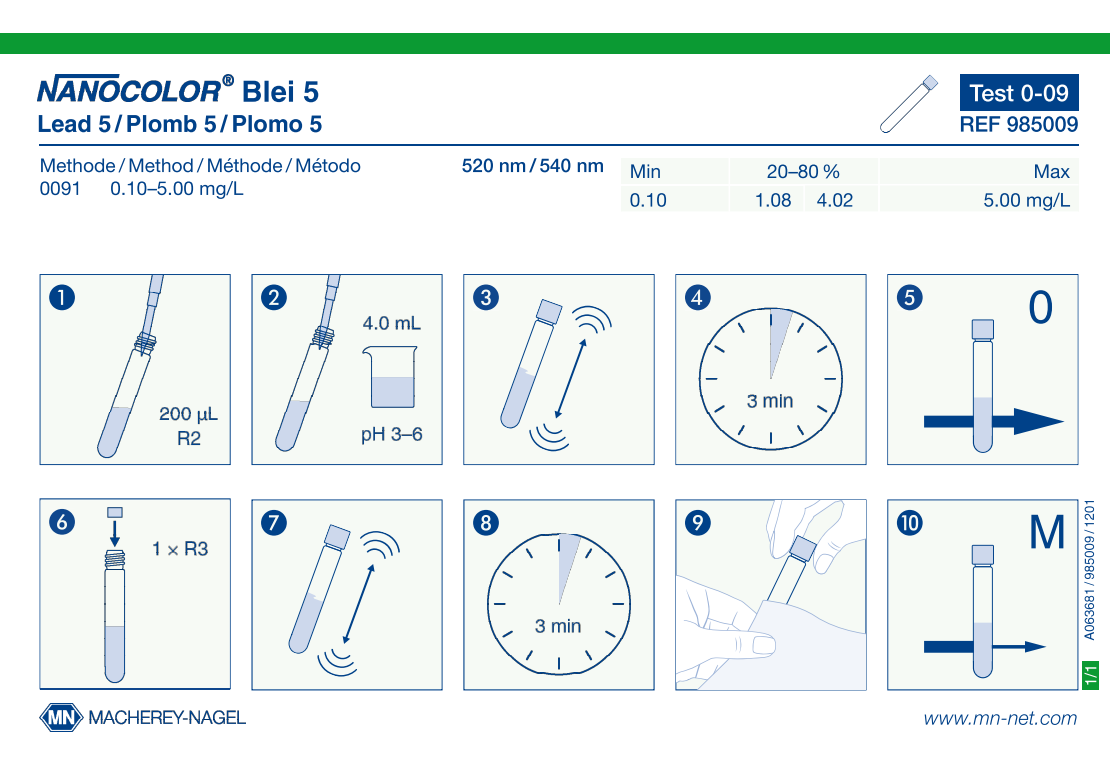 Tube test NANOCOLOR Lead 5