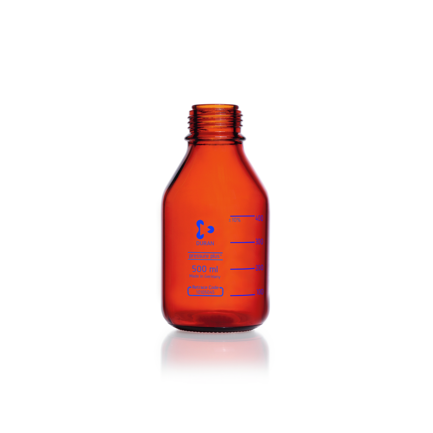 DURAN® pressure plus+ GL 45 Laboratory Bottle, amber, without screw cap and pouring ring, 500 mL
