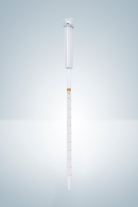 Grad. pipettes, with piston, amber grad