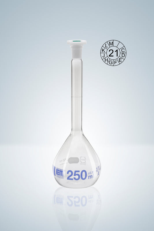 Volumetric flask DURAN&reg;, cl.A, blue grad