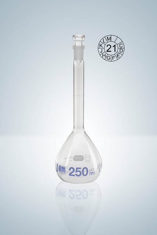Volumetric flask DURAN&reg;, cl.A, blue grad