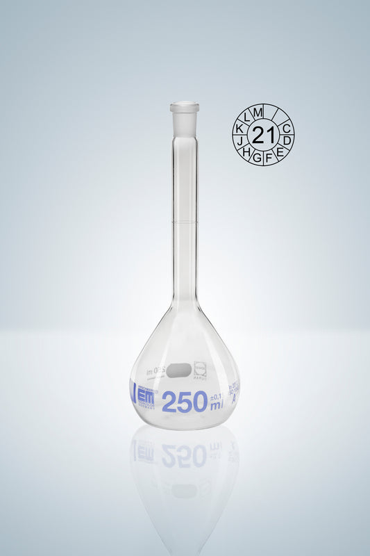 Volumetric flask DURAN&reg;, cl.A, blue grad