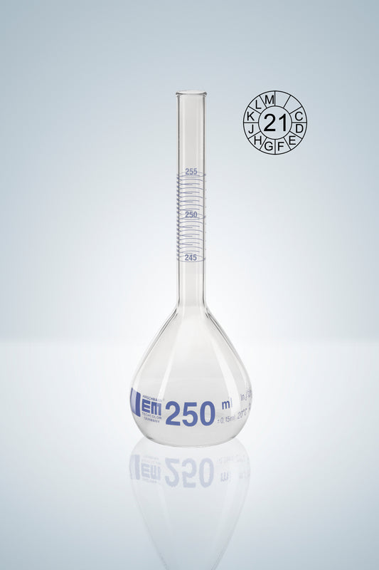 Volumetric flasks DURAN&reg;, blue grad.