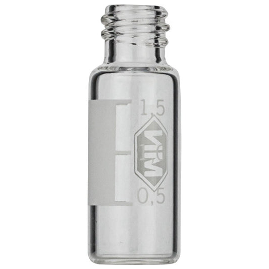 Screw neck vial, N 8, 11.6x32.0 mm, 2 mL, label, flat bottom, clear