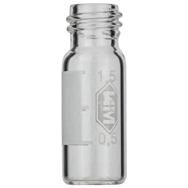 Screw neck vial, N 10, 11.6x32.0 mm, 2 mL, label, flat bottom, clear
