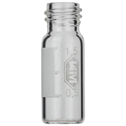 Screw neck vial, N 10, 11.6x32.0 mm, 2 mL, label, flat bottom, clear