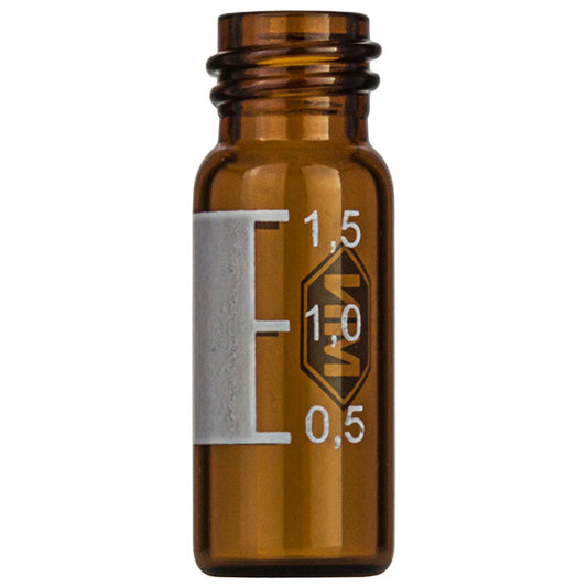 Screw neck vial, N 10, 11.6x32.0 mm, 2 mL, label, flat bottom, amber