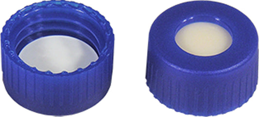 Screw closure (bonded), N 9, PP,blue,center hole,Silic. beige/PTFE white, 1.3 mm