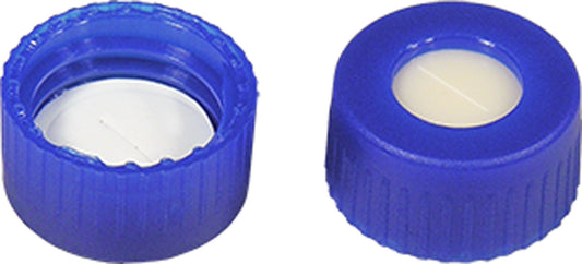 Screw closure (bonded), N 9, PP,blue,center hole,Silic. beige/PTFE w.,slit,1.3mm