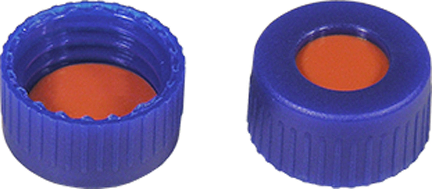 Screw closure (bonded), N 9, PP, blue, center hole, Red Rubber/TEF, 1.0 mm
