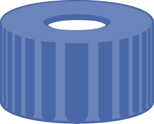 Screw closure, N 9, PP, blue, center hole, PTFE, white, 0.25 mm