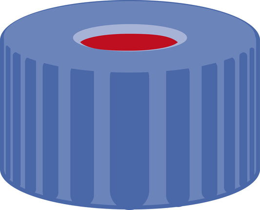 Screw closure, N 9, PP, blue, center hole,PTFE red/Silicone white/PTFE red,1.0mm